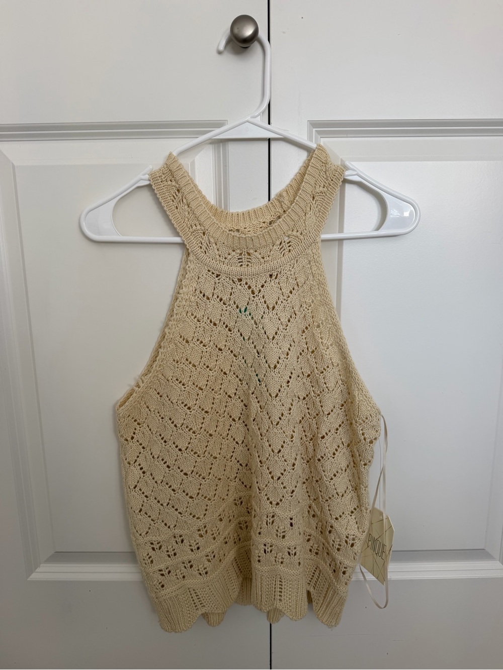 NWT Cream Crochet Knit Halter Tank Top